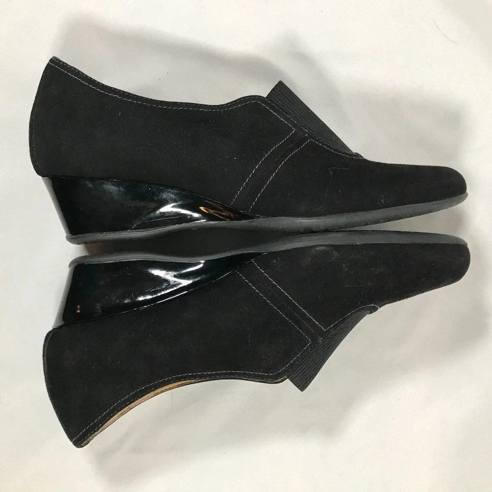 Soft Spots Black Cushion Slip On Wedge Heel Shoes Womens US 11W EU 42 UK 9‎ NWOT